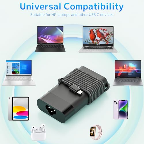 65W USB C Laptop Charger Fit for HP Chromebook 14-CA000 X2 OmniBook Ultra X | Spectre 12 13 X360 Pavilion 12-B000 Envy x2 Elite x2 EliteBook Power Adaoter | 65W/45W PD Fast Charging | Wide Compatibility