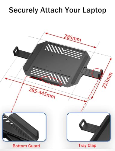 THERAK Adjustable Laptop Tray for Monitor Arm - VESA Laptop Mount Tray Holder 11"-18",Ventilated Steel Notebook Holder for Monitor Stands,VESA 75x75/100x100 Office/Studio/Gaming