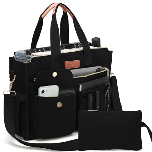 Large Canvas Tote Bag Set for Women, Work Teacher College Travel Shoulder Handbags, Crossbody Laptop Purse - color: Black, size: Large - Fits 15.6" Laptop