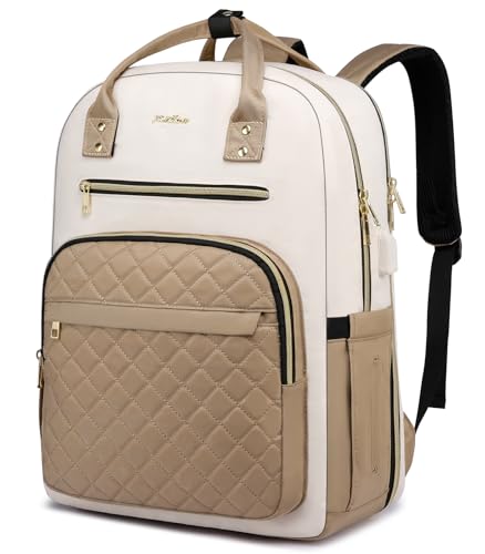 YAMTION Backpack for Women and Teen Girls,School Backpack TSA Laptop Bookbag with USB for College University Students Business Office Work Travel - color: Khaki Beige, size: 15.6 inch