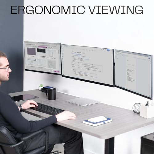 VIVO Premium Triple Monitor Wall Mount for 3 Screens up to 22 lbs, Fits up to 38 inch Ultrawides on Center Bracket, Adjustable Telescoping Arms, Flush Wall Setup, Black, MOUNT-TS03C - size: up to 38", style: Triple mount