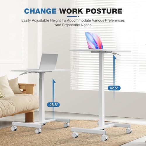 OLIXIS Mobile Rolling Desk with Wheels,Adjustable Laptop Desk, White | Adjustable Rolling Design Creates a Flexible Workspace for Home Office - color: White