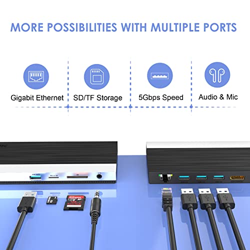 WAVLINK USB C Docking Station,100W PD Charging,Triple 4K Display Type-C Adapter(HDMI,2 DisplayPort,Ethernet,4 USB 3.0,SD/TF Card Reader,3.5mm Audio) for MacBook Pro,Dell XPS 13/15,HP,Lenovo Yoga