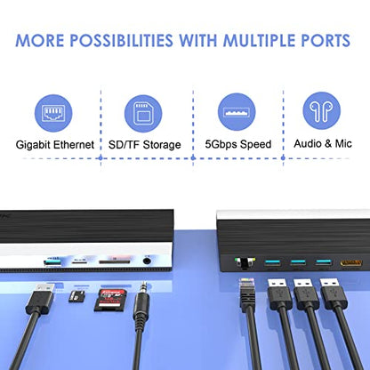 WAVLINK USB C Docking Station,100W PD Charging,Triple 4K Display Type-C Adapter(HDMI,2 DisplayPort,Ethernet,4 USB 3.0,SD/TF Card Reader,3.5mm Audio) for MacBook Pro,Dell XPS 13/15,HP,Lenovo Yoga