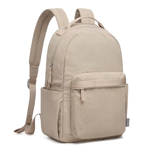 G4Free Small Backpack for Women, lightweight Daypacks for Travel School | Water-resistant Nylon Backpack, fits 13.3" laptop, Multi-pockets, Trolley strap, Comfy padded straps - color: Khaki