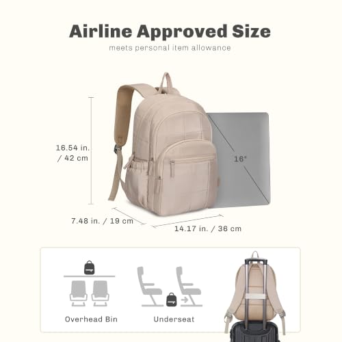 College Laptop Backpack 16 Inches Quilted Travel Backpack for Women Lightweight Puffer Casual Daypack 28L Camel - color: Camel