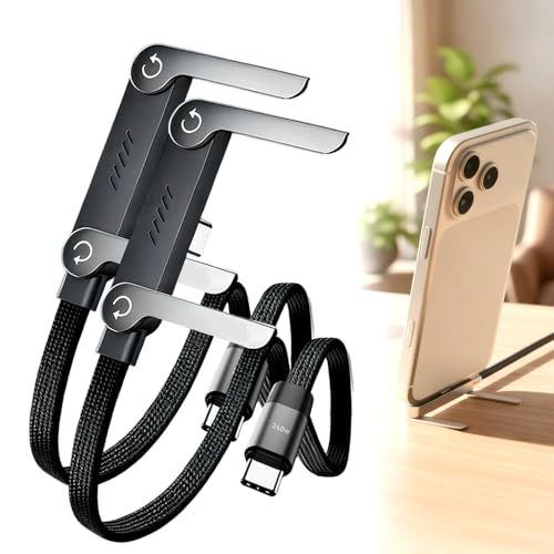 240W Braided Fast Charge Cable with Built-in Phone Stand, 2026 New Foldable Durable USB-C Cord 90 Degree USB C Cable Right Angle Multi-Functional Charger Cord, Type-C to Type-C （2PCS） - color: 2PCS