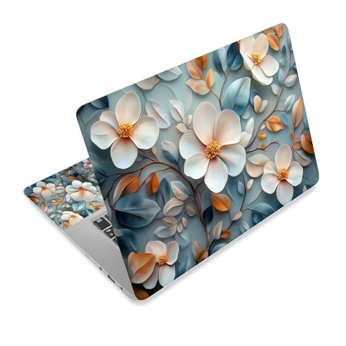 Universal Laptop Skin Sticker Decal,15.6 Inch Laptop Vinyl Cover for 13" 14" 15.6" Laptop,Scratch-Resistant Waterproof Protector Wrap,Reusable with Wrist Pads,Soft Magnolia Floral Art - color: Soft Magnolia Floral Art