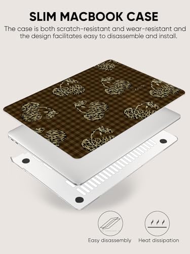 Seorsok Compatible with MacBook Air 13 Inch Case 2022 2021 2020-2018 Release A1932 A2179 M1 A2337,Classic Leopard Grain&Cherry Plastic Hard Shell Case with Keyboard Cover,Dark Brown Checkerboard - color: Dark Brown Checkerboard