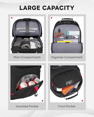 MATEIN Rolling Bag with Wheels, 17 Inch Laptop Roller Backpack for Adults | Extra Large Wheeled Bag with Anti Theft Lock & Sturdy Handle, Water Resistant Carry On Luggage for Teacher Work Travel Men - color: Black