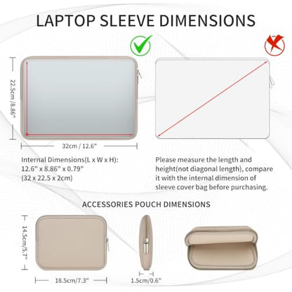 RAINYEAR 13 Inch Laptop Sleeve Case with Accessories Pouch, Compatible with 13.3" MacBook Air/Pro M1 M2 M3 M4 M5 A3449 A3240 A3113 A2681 A2338 (Khaki) - color: Khaki, size: 13"
