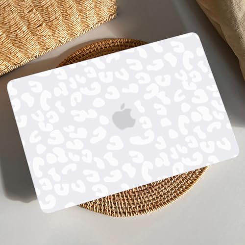 AKIT for MacBook Air 13 inch Case M5 M4 M3 M2 2026-2022, White Leopard | A3449 A3240 A3113 A2681, Aesthetic Pattern Hard Shell Laptop Case+Screen Protector+Keyboard Cover for MacBook Air 13.6 inch - color: Leopard White