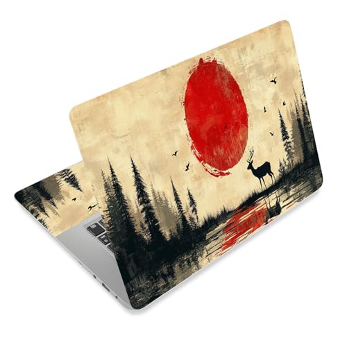 Laptop Skin Sticker Decal for 12 13 13.3 14 15 15.6 in, Universal Vinyl Waterresistant Protector Cover for Notebook PC Netbook, Computer Decor for Women Girls Forest Deer Sunset - color: Forest Deer Sunset