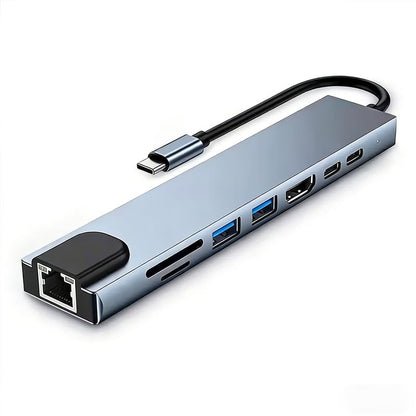 USB-C Hub, 8-in-1 Multiport Adapter with HDTV, USB 3.0, RJ45 Ethernet, SD Card Reader, and USB-C Charging Port