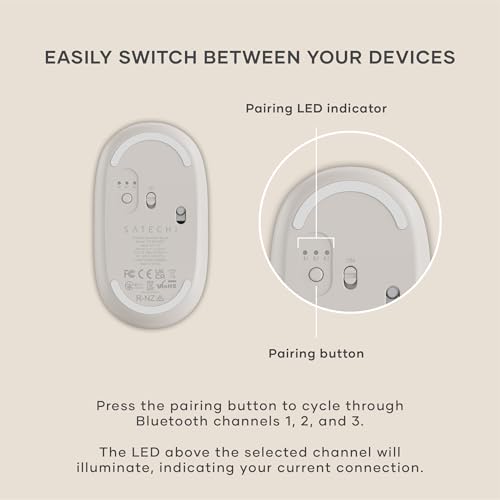 Satechi OntheGo Bluetooth Mouse with USB C Rechargeable Battery, Connect up 3 Devices, Compact and Portable Wireless Mouse for Laptop, Computer, Tablet – Sand - color: Sand