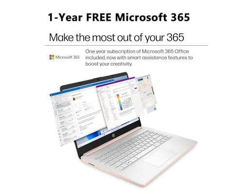 Customized Elite HP 14" HD Laptop, 4GB, 128GB, Intel 4-Core, 1-Year Office | Windows 11 | RAM Upgradable to 16GB | 1-Year Microsoft 365 & 1TB Cloud Storage | Rose Gold | Retains HP Warranty