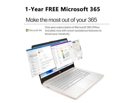 Customized Elite HP 14" HD Laptop, 4GB, 128GB, Intel 4-Core, 1-Year Office | Windows 11 | RAM Upgradable to 16GB | 1-Year Microsoft 365 & 1TB Cloud Storage | Rose Gold | Retains HP Warranty