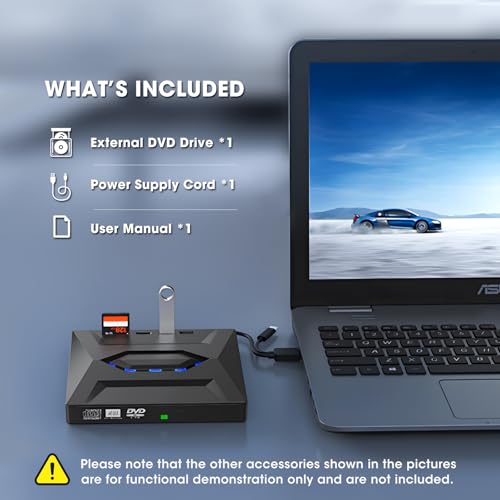 ROOFULL External CD DVD Drive with USB 3.0 Type-C Hub & SD Card Reader | 7 in 1 Portable CD/DVD ROM +/-RW Drive Burner Player Writer for Laptop Desktop PC Mac Windows 11/10/7 Linux - style: 7 In 1 Drive