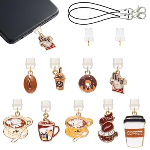 7-15Pcs Dust Plug Charm Type C USB C Dust Plug with Alloy and Resin Pendants for Phone Reader Accessory Gifts - color: Coffee style