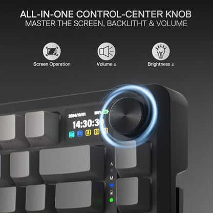 Redragon K724 PRO Wireless 81-Key Gasket Gaming Keyboard, TFT Screen & Knob | Easy-Control LED Info Display, 0-Delay Tri-Mode, Cushioned 5-Layer Noise Dampening for Creamy Thocky Sound, Compact 80% Size - color: Concrete Jungle, size: 81 Keys + LCD Screen