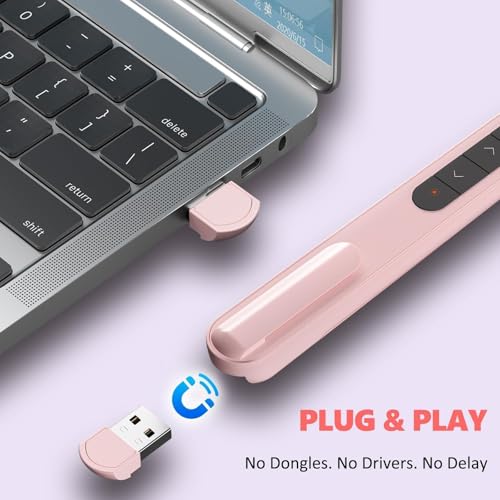 Presentation Clicker for Powerpoint Presentations, Pink, A | Long-Range Wireless Presenter Remote, Magnetic USB Receiver, PowerPoint Clicker Compatible with Windows/Android/macOS/Linux - color: Pink