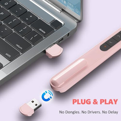 Presentation Clicker for Powerpoint Presentations, Pink, A | Long-Range Wireless Presenter Remote, Magnetic USB Receiver, PowerPoint Clicker Compatible with Windows/Android/macOS/Linux - color: Pink