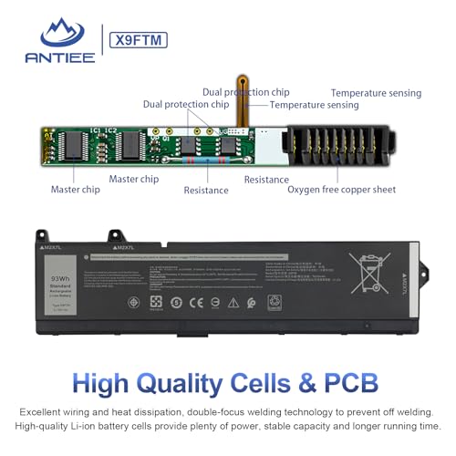 93Wh X9FTM Laptop Battery for Dell Precision 7670 7680 7770 7780 Mobile Workstation Series P114F P114F001 P114F002 P115F P115F001 P115F002 5JMD8 965V4 05JMD8 0965V4 0X9FTM 11.55V 6-Cell Battery