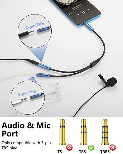 MillSO Headphone Mic Splitter 3.5mm Headset Adapter TRRS Male to 2 TRS Female [Nylon Braid & Young Series] Mic & Audio Y Splitter Cable for Gaming Headset to PC, Xbox, Laptop, PS4, PS5 | Nylon Braid, Mic & Audio Stereo Y Splitter Cable for Dual-plug Game