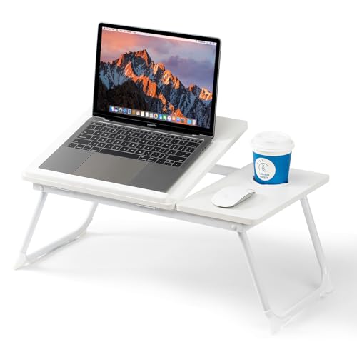 Laptop Desk for Bed Couch, Adjustable Foldable Bed Table with Cup Holder, Breakfast Serving Tray, Portable Laptop Lap Desk Stand for Working Reading Writing Eating Gaming in Bed Sofa Floor(White) - color: White
