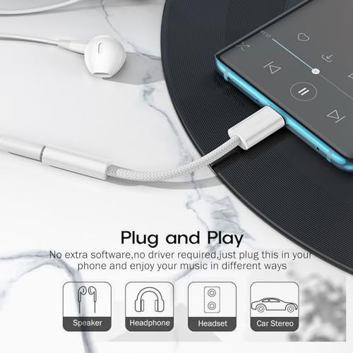 Fidioto USB C to 3.5mm Jack Adapter, USB C to Aux Audio Dongle Cable Compatible with iPhone 17/16/15 Pro Max/16/15 Pro/15/Samsung Galaxy S24/S23/S22/S21 Ultra/iPad Pro/Pixel 8 … - color: White, size: 1 Pack