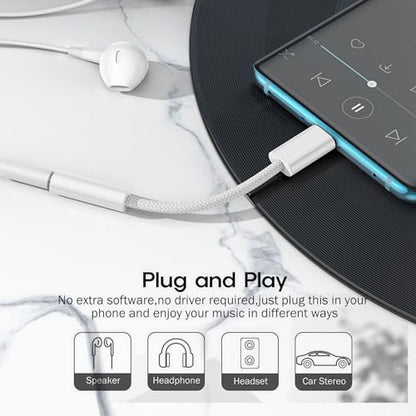 Fidioto USB C to 3.5mm Jack Adapter, USB C to Aux Audio Dongle Cable Compatible with iPhone 17/16/15 Pro Max/16/15 Pro/15/Samsung Galaxy S24/S23/S22/S21 Ultra/iPad Pro/Pixel 8 … - color: White, size: 1 Pack