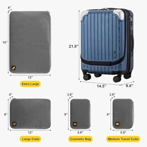 LEVEL8 Grace Carry On Luggage Airline Approved, 20 Inch Expandable Hardside Carry On Suitcase With Wheels, Abs+Pc Small Luggage with Tsa Lock, Blue, 20-Inch - color: Blue, size: 20 Inch + 4PC