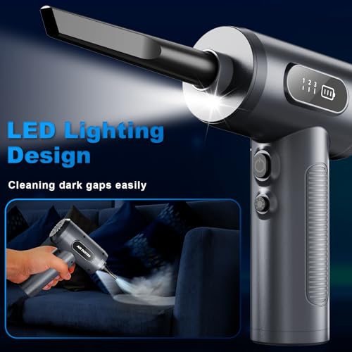 FRESMOL Compressed Air Duster, Rechargeable Cordless Electric Air Blower | 3-Gear Adjustable, 100000RPM, Smart LED Display, LED Light, Keyboard, PC, Car, Home Cleaning, Replaces Canned Air, Grey - color: Grey