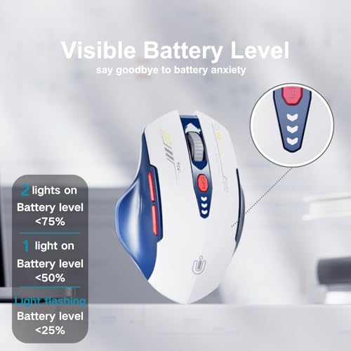 Uineer Bluetooth Mouse, Tri-Mode Wireless, Rechargeable, 3-Device Switch | Dual Bluetooth plus 2.4G connectivity, 3-device switching and a visible rechargeable battery level. - color: Blue White