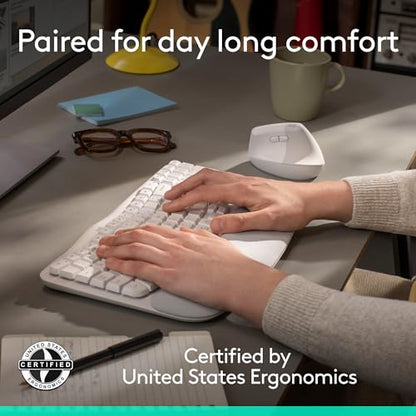 Logitech Wave Keys & Lift Vertical Mouse - Ergonomic Wireless Keyboard and Mouse Combo - with Cushioned Palm Rest, Easy-Switch, Bluetooth, for Multi-OS, Windows/Mac - Off-White - color: Off White, style: Right-Handed