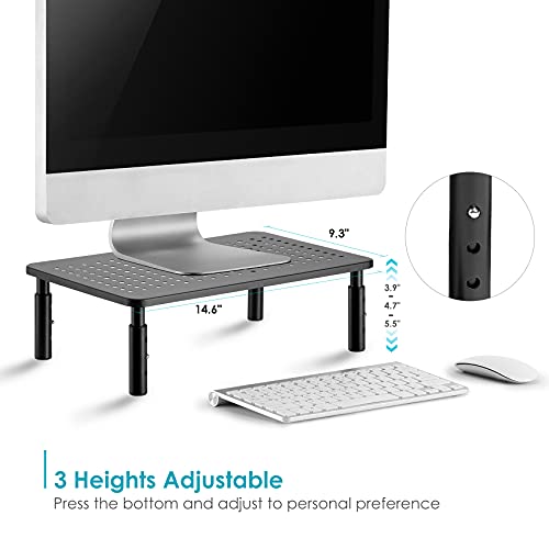 2 Pack Monitor Riser Desktop Stand Flat Screen TV Monitor Stand Riser | 3 Height Adjustable PC Stand with Mesh Platform Sturdy Metal Laptop Computer Monitor Stand Shelf for Printer, iMac