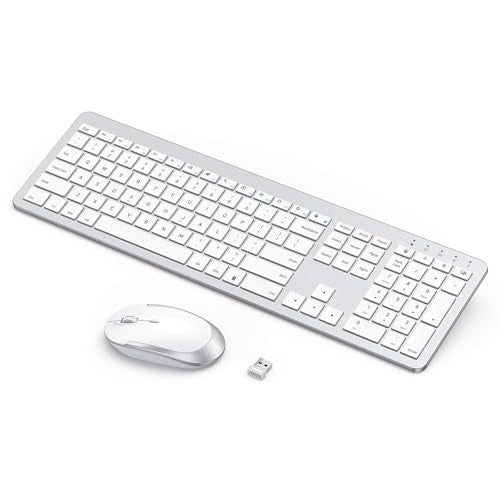 seenda Rechargeable Wireless Keyboard and Mouse Combo, Silver and White | Quiet, slim full-size keyboard with numpad, 2.4GHz USB receiver, USB-C charging, 3-level DPI mouse for Windows PCs/laptops - color: White and Silver