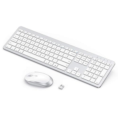 seenda Rechargeable Wireless Keyboard and Mouse Combo, Silver and White | Quiet, slim full-size keyboard with numpad, 2.4GHz USB receiver, USB-C charging, 3-level DPI mouse for Windows PCs/laptops - color: White and Silver