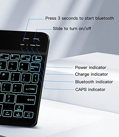 XIWMIX Ultra-Slim Wireless Bluetooth Keyboard - 7 Colors Backlit Universal Rechargeable Keyboard Compatible with iPad Pro/iPad Air/iPad 9.7/iPad 10.2/iPad mini and Other iOS Android Windows Devices - color: Black