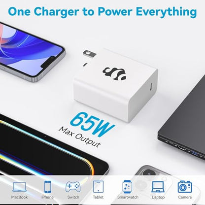 NIMO 65W GaN USB C Fast Charger, Compact PD 3.0 Adapter with 6.6ft Cable, Reliable Laptop Power Block for MacBook Pro/Air, iPhone-17/16 Pro Max, iPad, Sam-sung-S26/S25, PPS Charger for Travel Office