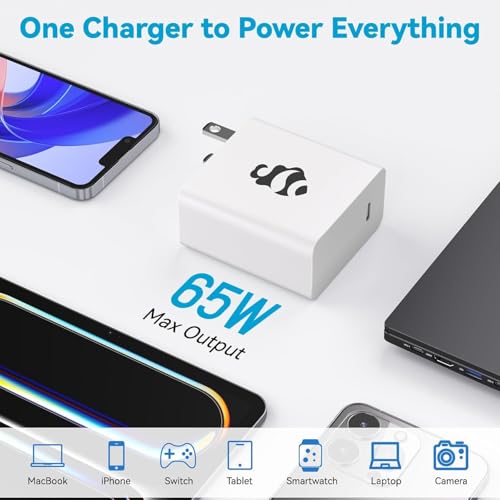 65W GaN USB C Fast Charger, PD 3.0 Wall Adapter with 6.6ft Cable, Reliable Power Block for MacBook Pro/Air, iPhone-16/15, iPad, Sam-sung-S24, PPS Laptop Charger for Travel, Home & Office - size: 65W