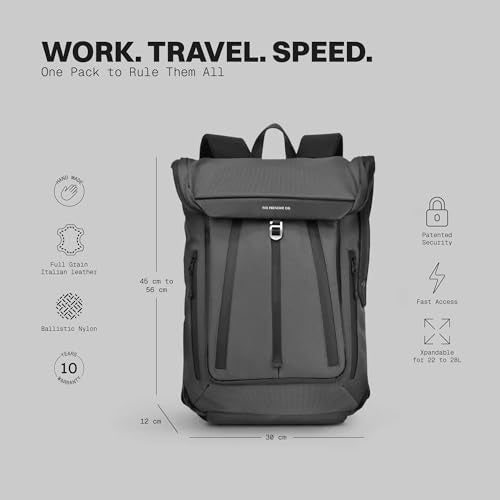 The Frenchie Co. - Work/Travel Speed Backpack - Expandable 23 to 30 liters - Anti-theft magnetic closure - Ballistic nylon with padded laptop compartment and minimalist professional design - color: Grey