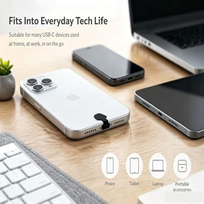 USB C Dust Plugs, 10 Pack Anti-Lost USB Type C Port Covers with Cleaning Kit for iPhone 15/16/17, Samsung, Pixel, MacBook, Android Phones-ompatible with All Phone Cases
