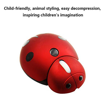 YOCUNKER Mini Cute Wireless Mouse, Portable Mobile Optical Mouse for Kids,Small Tiny Animal Ladybug Shape Cordless Mouse with USB Receiver for Computer Laptop Desktop PC (Red)