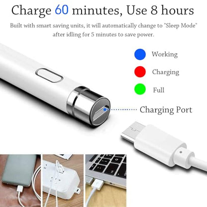 Stylus Pen for iPad, DOGAIN iPad Pencil for Touchscreen with Dual Touch Function, Active Digital Fine Point iPad Pen Compatible with iPad/iPhone/Samsung//iOS/Android/Nintendo switch 2 and More - White - color: White pen with Fiber Cap