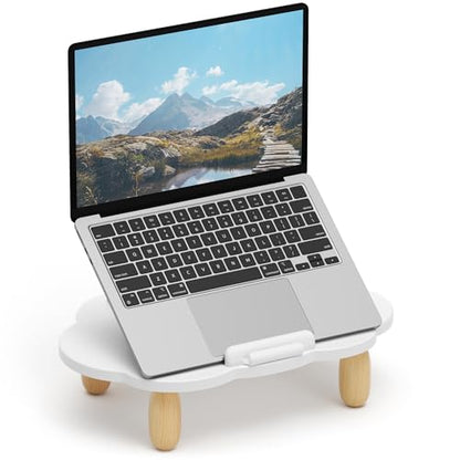 AFOOYO Adjustable Wood Laptop Stand, Ergonomic Height Angles Computer Stand, Cloud-Shaped Holder Riser Notebook Stand for Desk Compatible with Air, Pro, Dell, HP, Lenovo More 10-17.3" Laptops, White - color: White