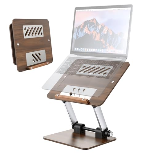 aceyoon Walnut Wood Laptop Stand 180° Adjustable Retro Style Foldable Notebook Riser Heat Dissipation Vintage Desktop Book Stands Natural Grain Laptop Bracket Compatible with 10-15.6” Laptops