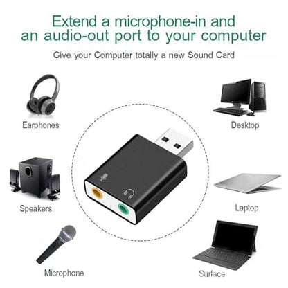 USB Sound Card Adapter USB 3.5mm Sound Card Adapter | Plug And Play USB Card Equipment, Sound Card Accessories for Laptops Desktops