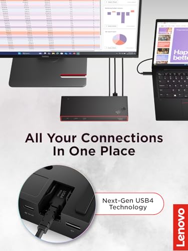 Lenovo ThinkPad USB 4 Smart Dock 5500 w/ 135W Adapter, Supports up to 4 Displays, 100W Power to Laptop, Integrated USB4 Cable, Eclipse Black