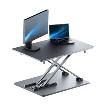 Standing Desk Converter, 25.16" × 15.75" Height Adjustable Laptop Stand for Desk, Sit Stand Monitor Stand, No Assembly Required for Home and Office Use (Black) - color: Black